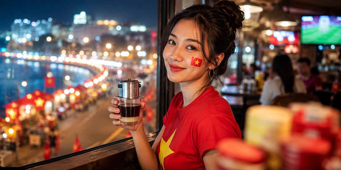 Người dùng Đà Lạt theo dõi kèo bóng đá trên điện thoại với cà phê buổi sáng
